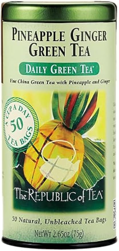 The Republic of Tea – Pineapple Ginger Daily Green Tea, 50 Tea Bag Tin