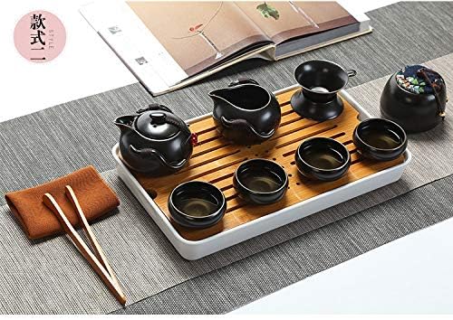 fanquare Portable Travel Tea Set,Handmade Kungfu Tea Set,Porcelain Teapot,Teacups,Bamboo Tea Tray with a Portable Travel Bag,Black