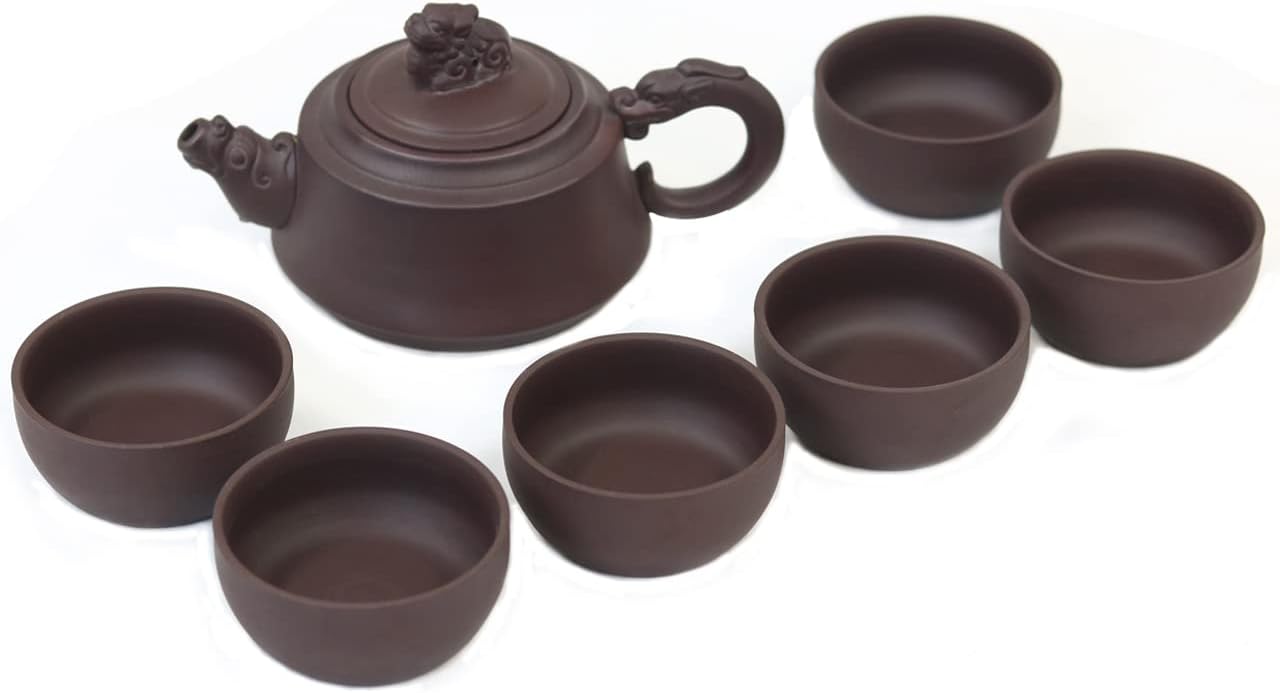 Dahlia Zisha 7 Pcs Gongfu Tea Set in Gift Box (Tea Pot + 6 Tea Cups), Bamboo