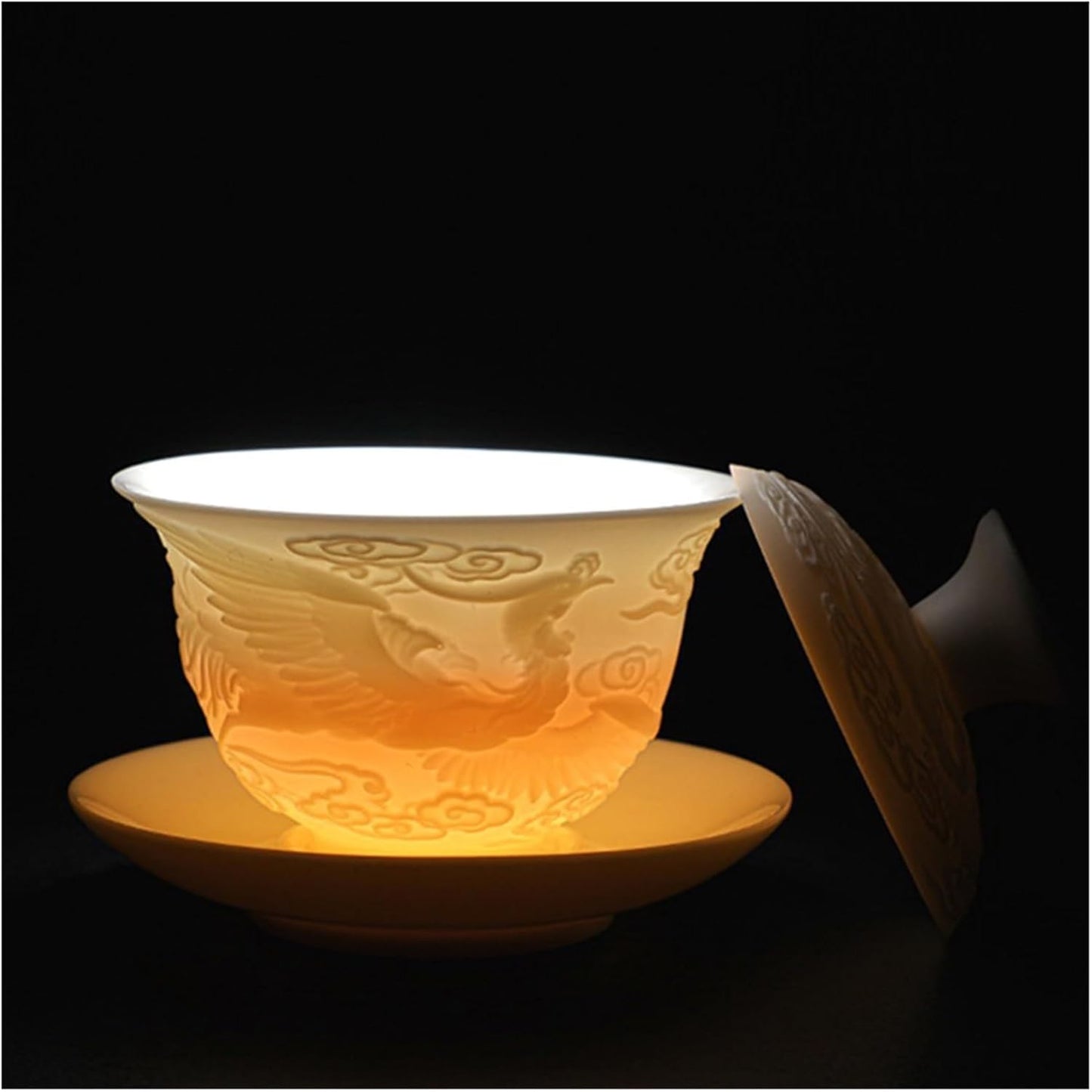 Chinese/Japanese Tea Set Ceramics Gaiwan 150ml relief dragon and phoenix pattern kung fu tea maker drinkware tea set tea bowls set Portable Teapot Set Tea Gift set (Size : Embossed Dragon)