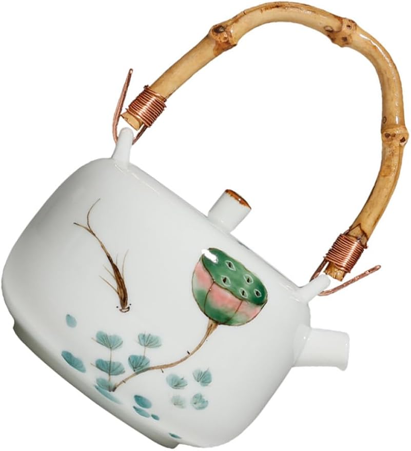 HOMSFOU 1pc Teapot Kung Fu Tea Supplies Herbal Tea Pot Glass Tea Kettle Ceramic Tea Kettle Chinese Zisha Zi Ni Porcelain Teaware Retro Tea Kettle White Loose Leaves Household Bamboo