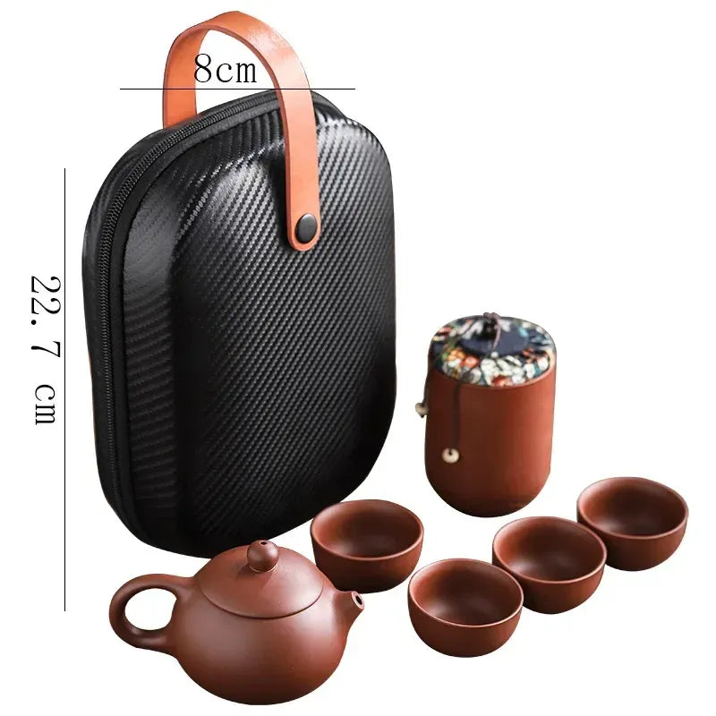 Purple Sand Tea Cups Ceramic Portable Teapot Set Outdoor Travel Gaiwan Cups of Tea Ceremony Teacup Fine Gift Kung Fu Tea Set