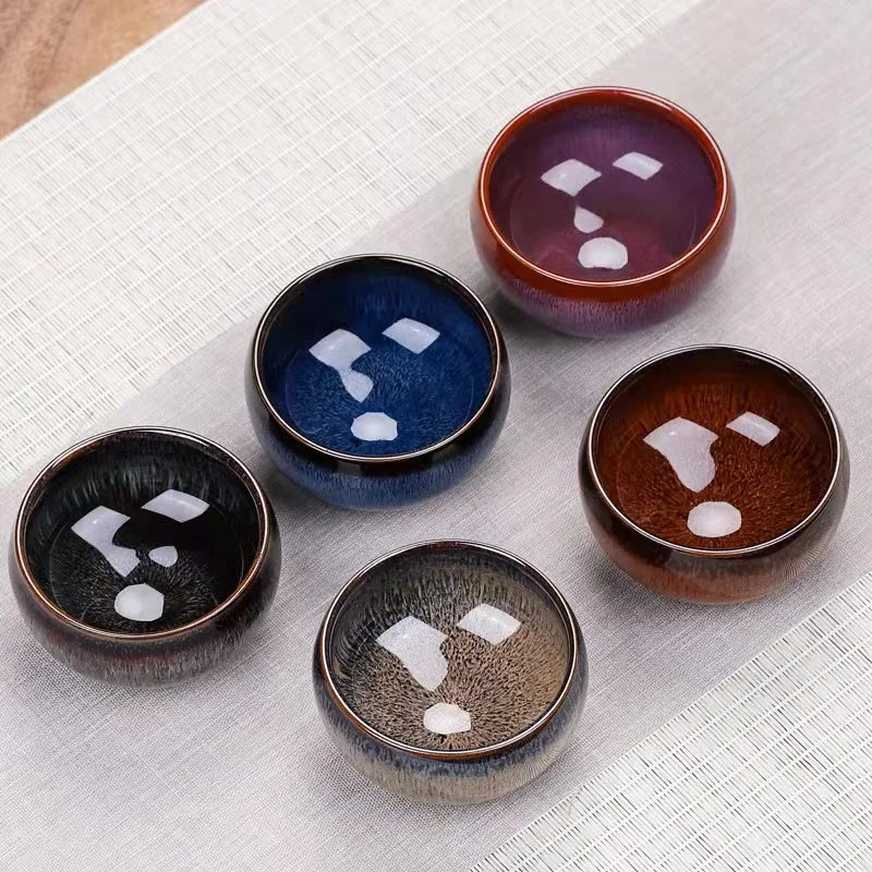 5Pcs/Set Kiln Change Ceramic Tea Cup Set Tea Bowl Kung Fu Tea Set Master Cup Small Teacup Teaware Retro Chinese Tea Set Gift Box