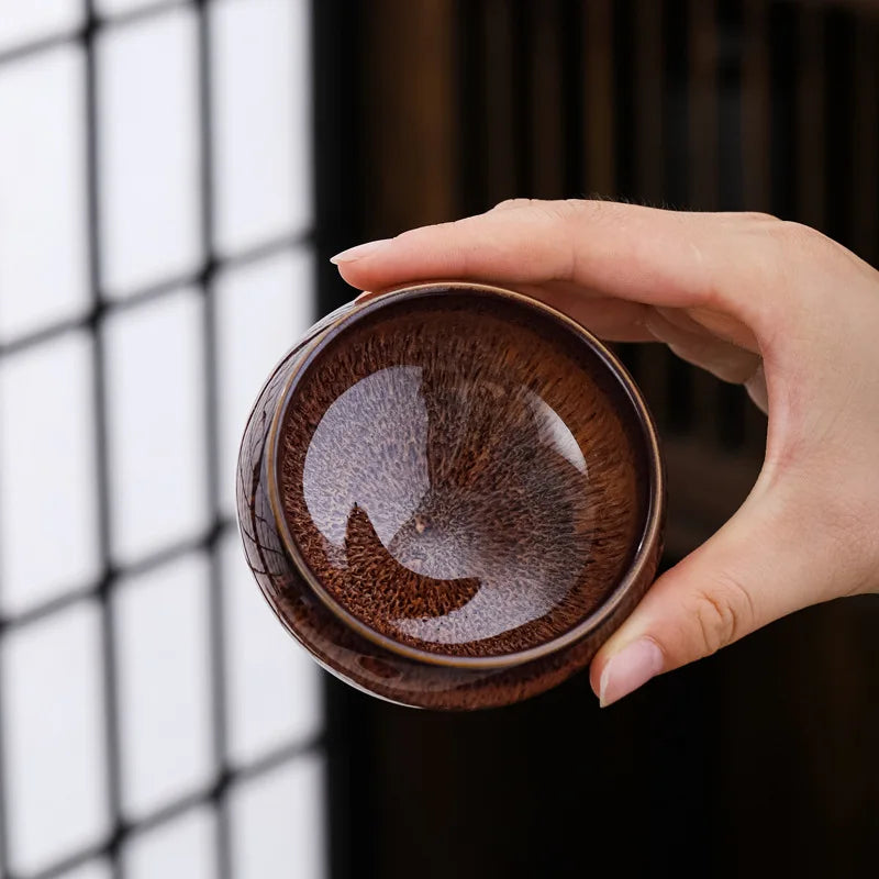 5Pcs/Set Kiln Change Ceramic Tea Cup Set Tea Bowl Kung Fu Tea Set Master Cup Small Teacup Teaware Retro Chinese Tea Set Gift Box