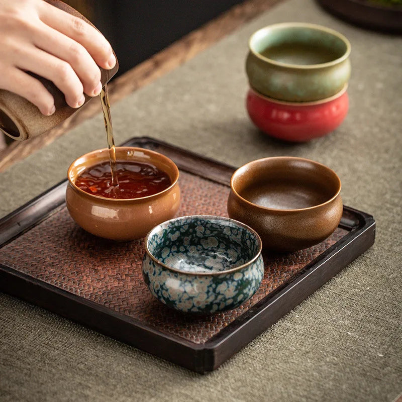 5pcs/set Retro Coarse Pottery Kiln Teacups Japanese Style Kung Fu Tea Cups Heat Resistant Tea Bowl Drinkware Portable TeaSet