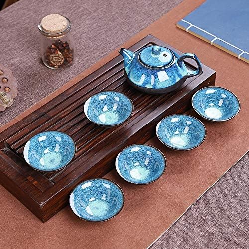 Porcelain Kung Fu Tea Set Tenmoku Fish Fun Tea Cup Ore Zisha Teapot Set 1 Teapot + 6 Cups