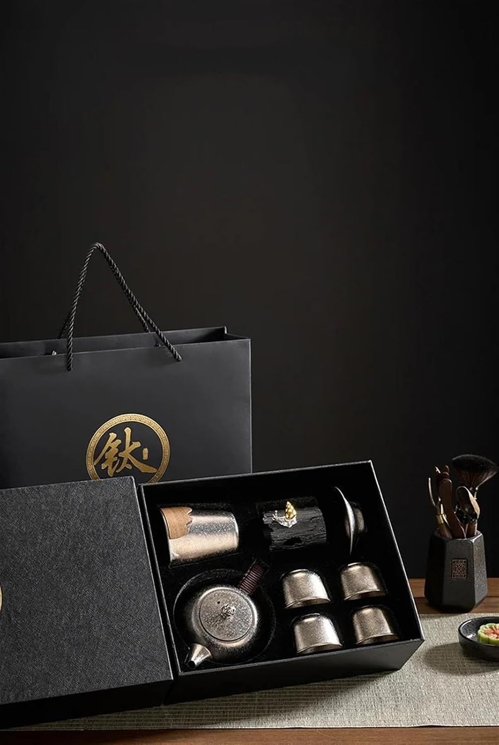 Afternoon Tea Set Chinese Tea Set with Box Pure Titanium Tea Pot Tea Cup Set High Grade Heat Resistant Round Kung Fu Tea Puer Tea Set Tea Set for Adults (Color : Golden)