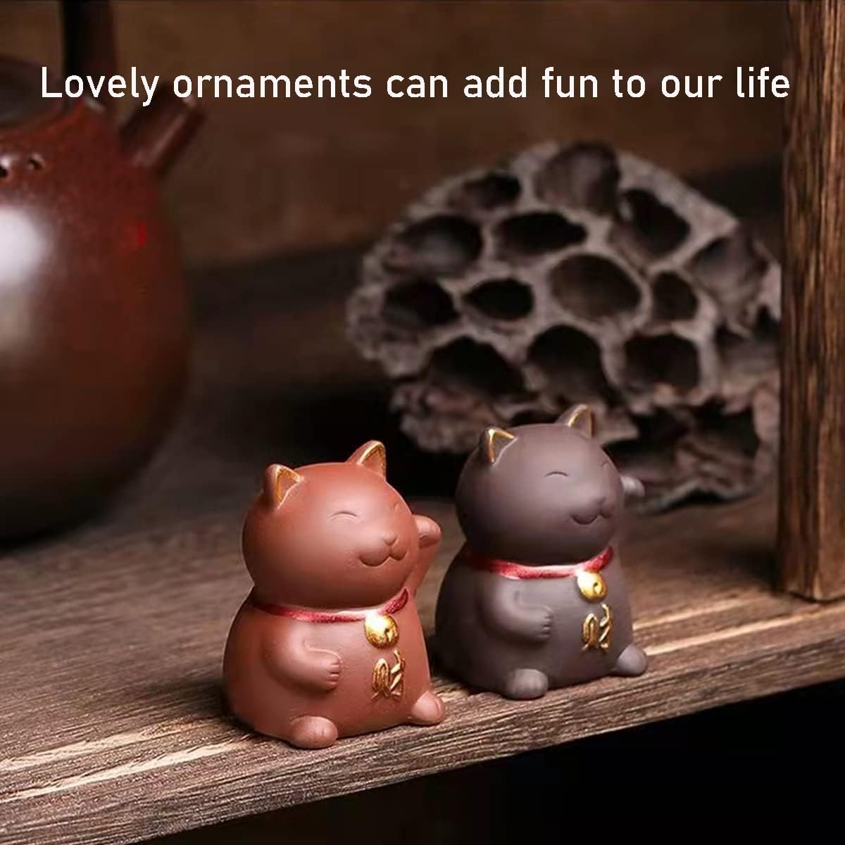 LYART Zisha Tea Pet Angry Unhappy Cat Bat Figurine, Cute Kung Fu Tea Ornament Accessories of Frog Tea Set, Decoration for Tea
