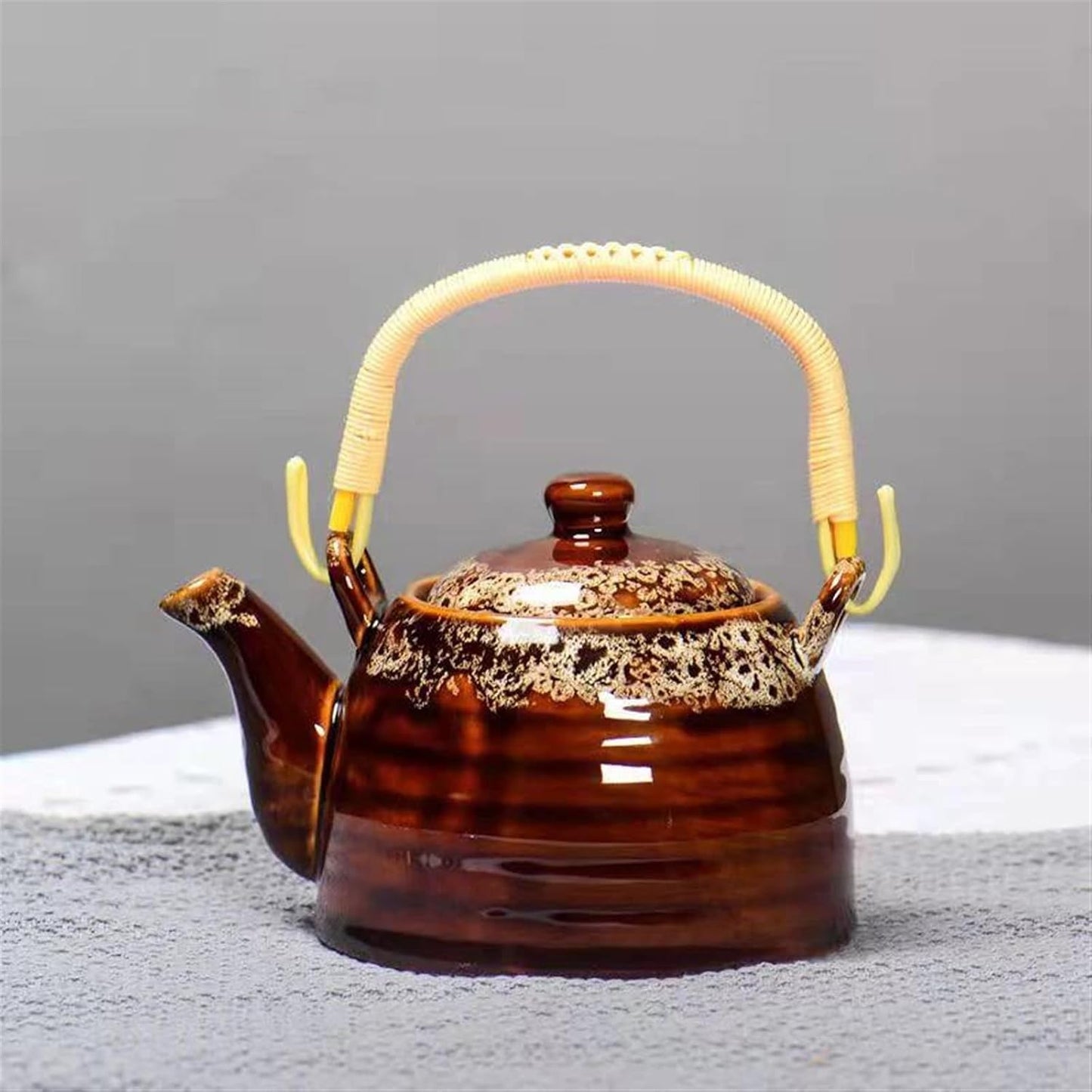 Afternoon Tea Set Creative Kiln Transformed Chinese Teapot 900ml Puer Tea Pot Set Heated Kettle Teaware Teapots Cup Mug Service Ceremony Clay Bar Tea Set For Adults (Color : A)
