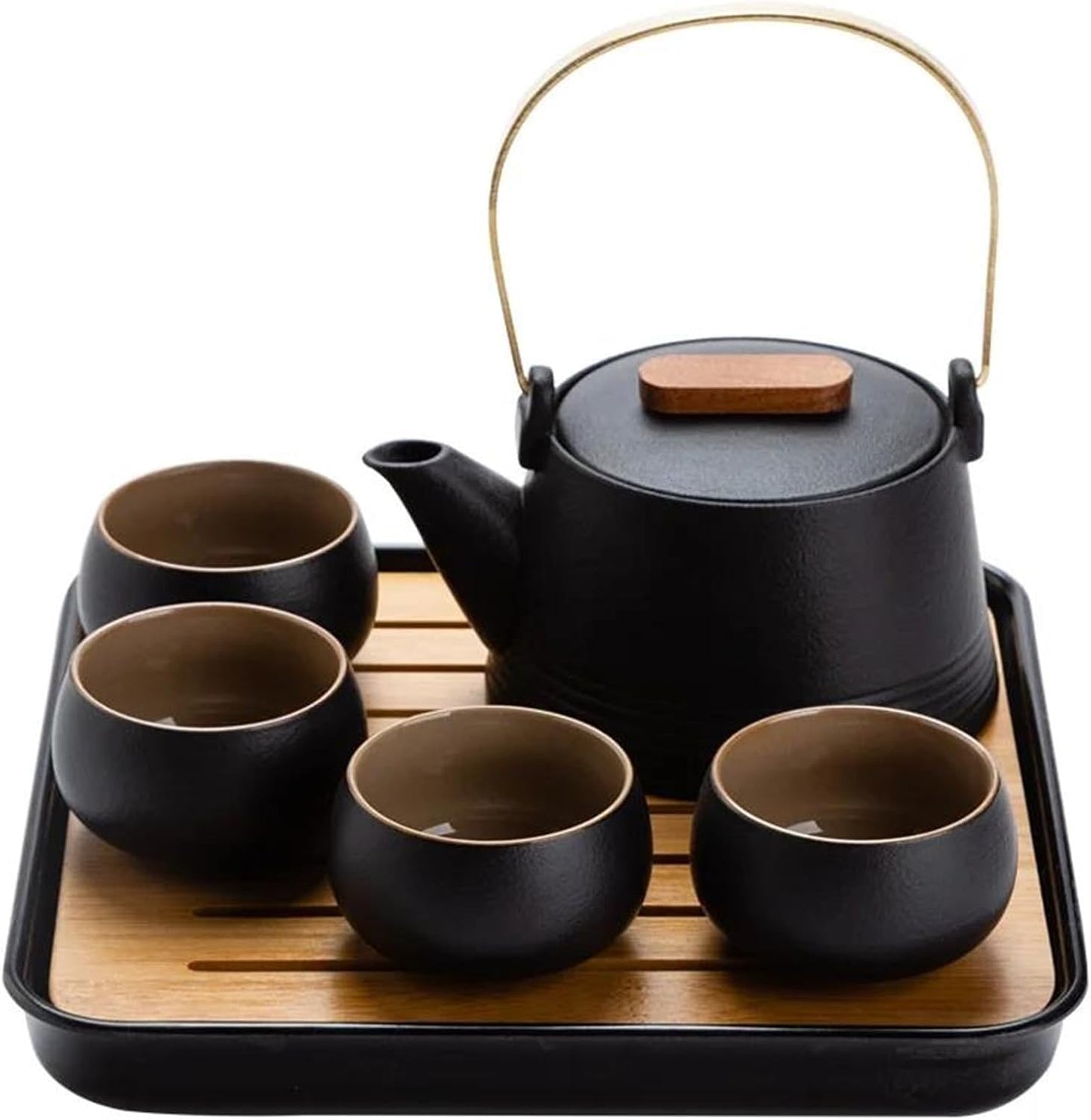 Afternoon Tea Set Kung Fu Home Tea Set Office Travel Teaware Good Gifts Japanese Style Black Pottery Beam Teapot Tea Set One Pot Four Cups with Bag Tea Set for Adults