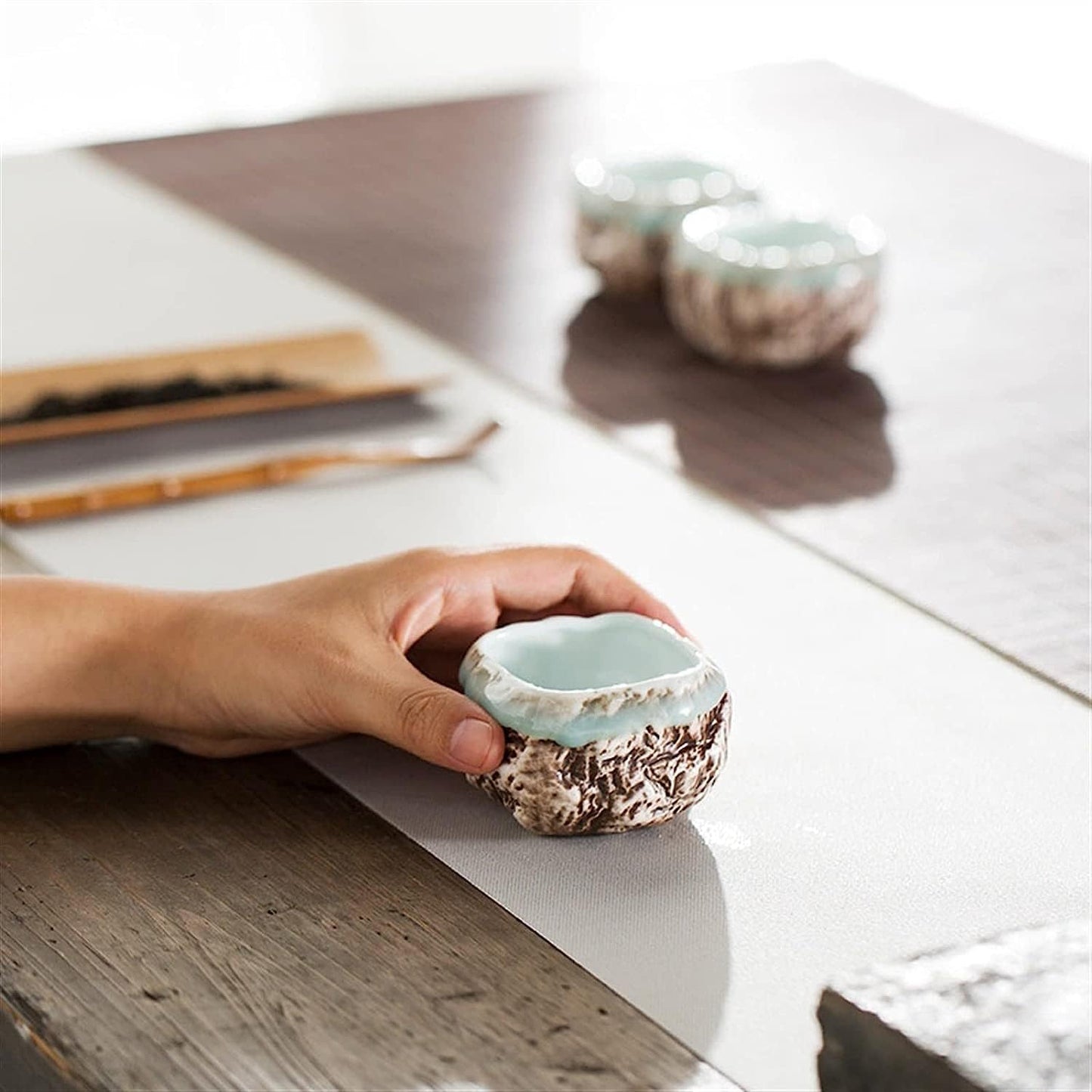 RAZZUM Chinese Gongfu Tea Set Ceramic Imitation Stone Tea Cup Stoneware Retro Coffee Cup Personal Mug Pu-erh Tea Ceremony Kung Fu Tea Set Tea Pot Set
