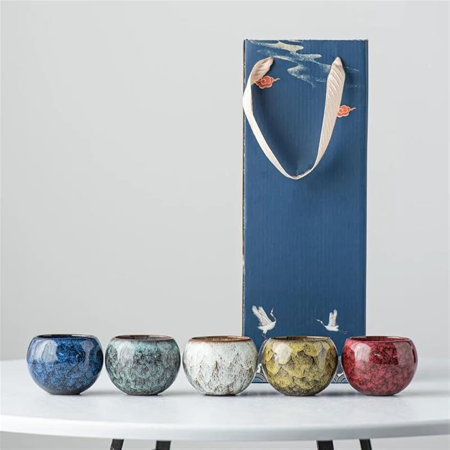 Afternoon Tea Set Kiln Transformation Tea Cup Set Ceramic Tea Cup Kung Fu Tea Set Five Elements Cups Tianmu Jianzhan Teacup Master Cup Gift Box Tea Set for Adults