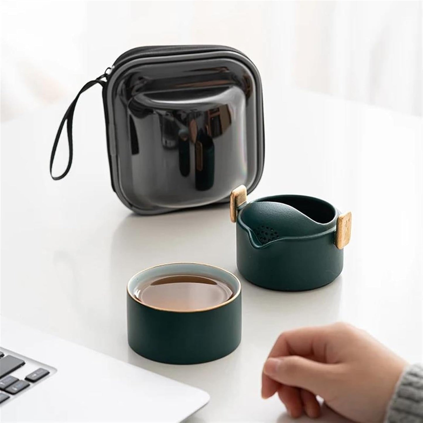FUTWIZ Afternoon Tea Set Japanese Ceramic Teapot with 1 Cup Portable Travel Tea Sets Tea Set for Adults (Color : Red)