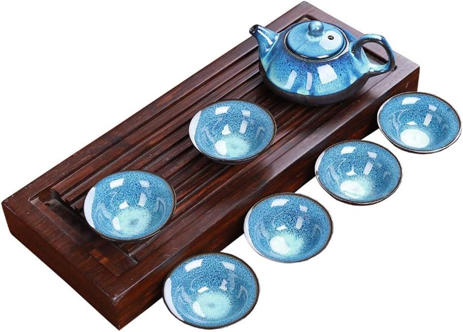 Porcelain Kung Fu Tea Set Tenmoku Fish Fun Tea Cup Ore Zisha Teapot Set 1 Teapot + 6 Cups