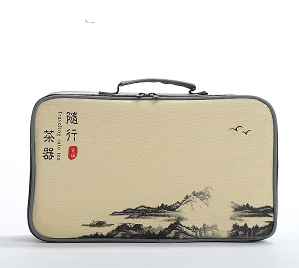 fanquare Portable Travel Tea Set,Handmade Kungfu Tea Set,Porcelain Teapot,Teacups,Bamboo Tea Tray with a Portable Travel Bag,Black