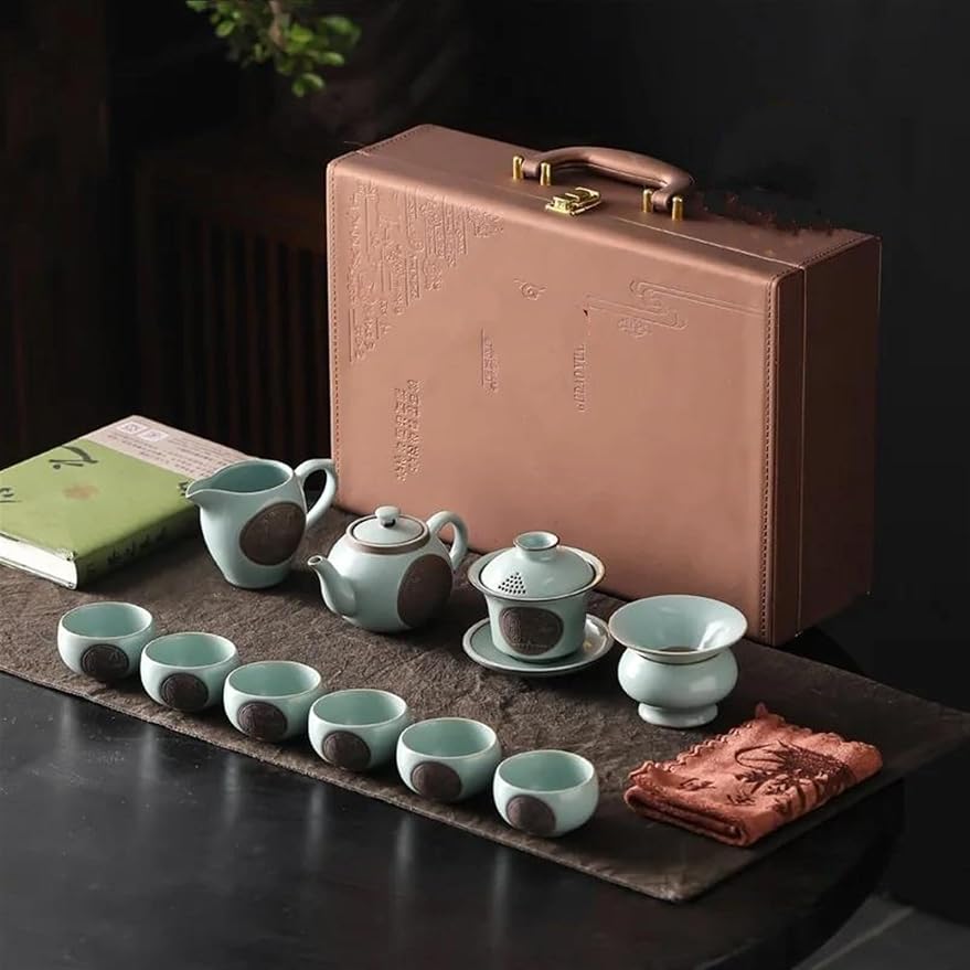 Afternoon Tea Set Teaware Set Gift Box Ruyao Ceramics Household Kung Fu Teaware Set Tea Pot Tea Cup Tea Plate Tea Set for Adults (Color : A)
