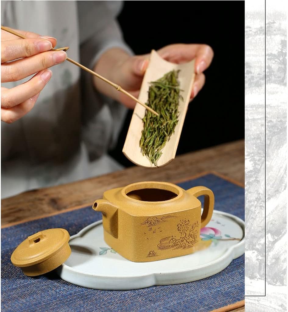 Zisha Tea Pot Yixing Purple Sand Teapot Manual Section Mud Square Pot Household Tea Square Pot Fruit Powder Tea Set Purple Clay Teapot (A 180ml/6.3oz)