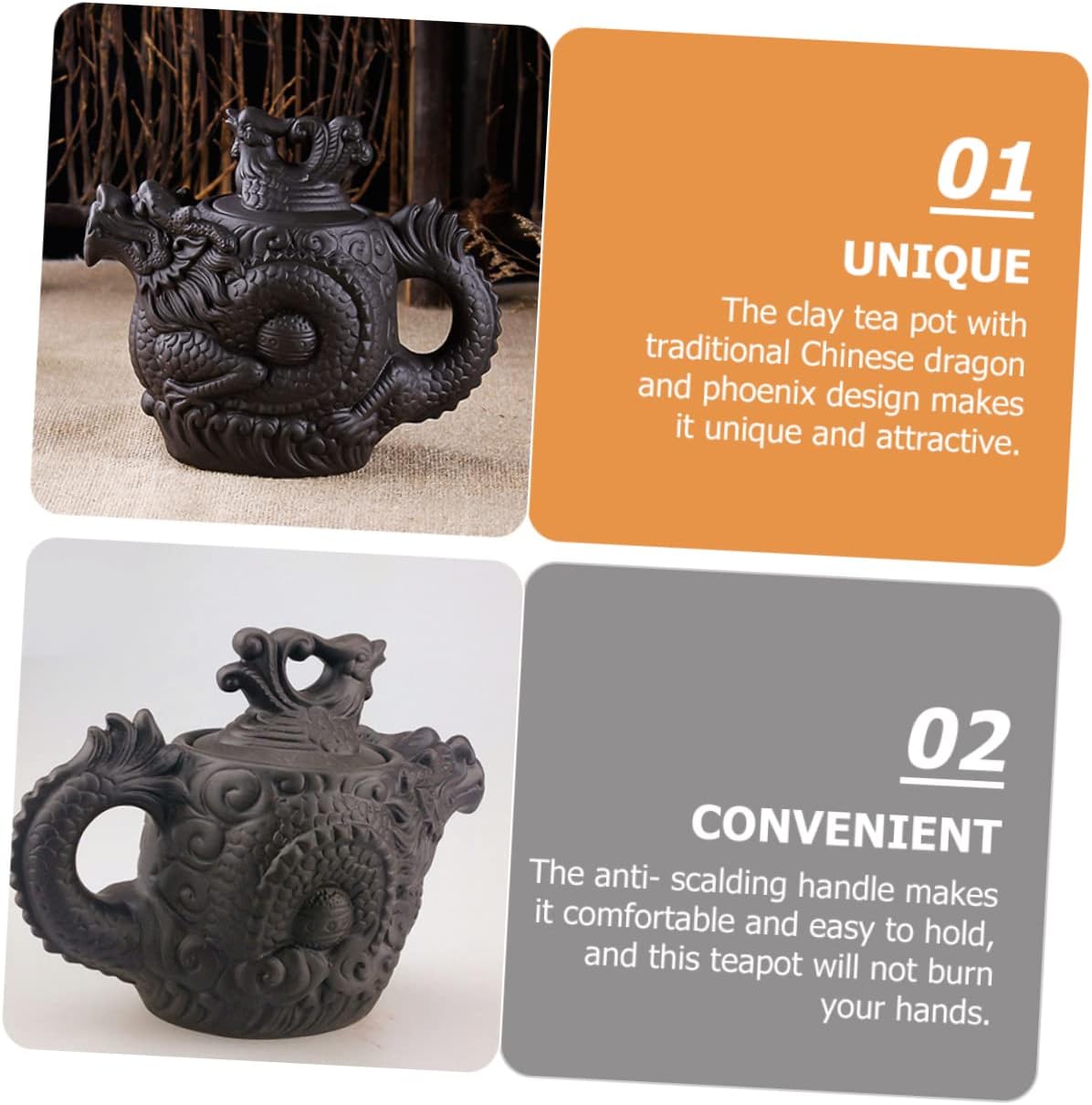GRIRIW Dragon Phoenix Purple Clay Teapot 510 Zisha Teapot Tea Maker Kettle Teapot Warmer Porcelain Kettle Tea Pot Dragon Teapot Loose Tea Teapots Boiling Water Pot Travel Mini