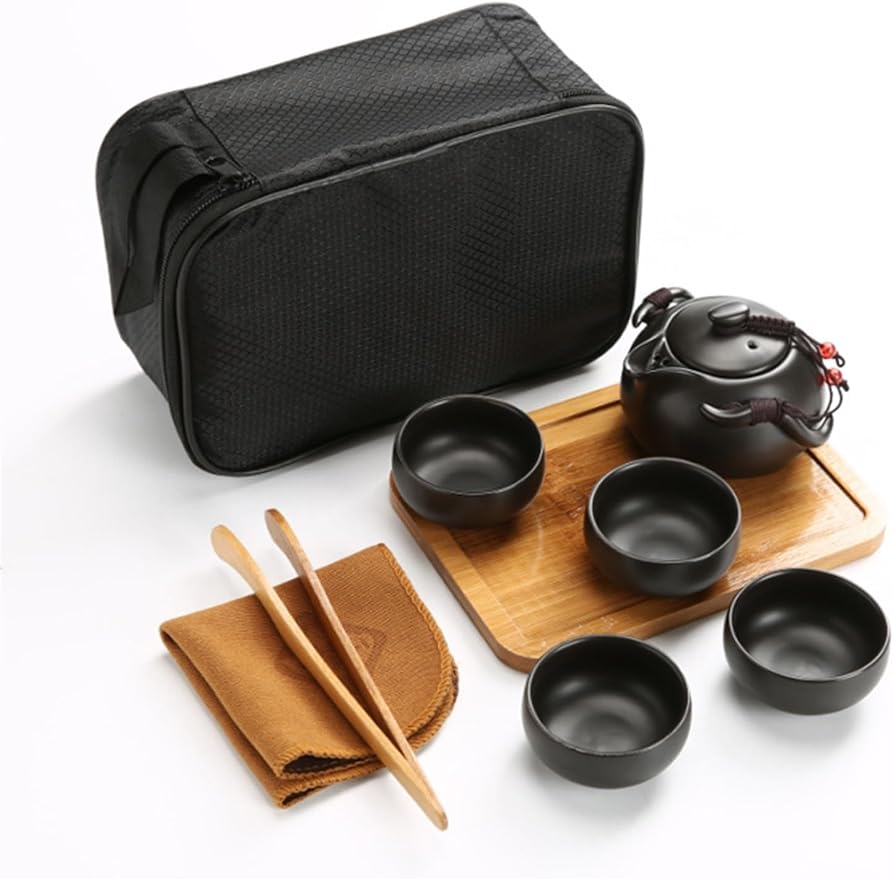 Chinese/Japanese Tea Set Chinese Tea Travel Tea Set Kung Fu Tea Set Ceramic Portable Teapot Porcelain Teaset Gaiwan Tea Cups of Tea Ceremony Tea Tool Portable Teapot Set Tea Gift set (Size : Black 5P
