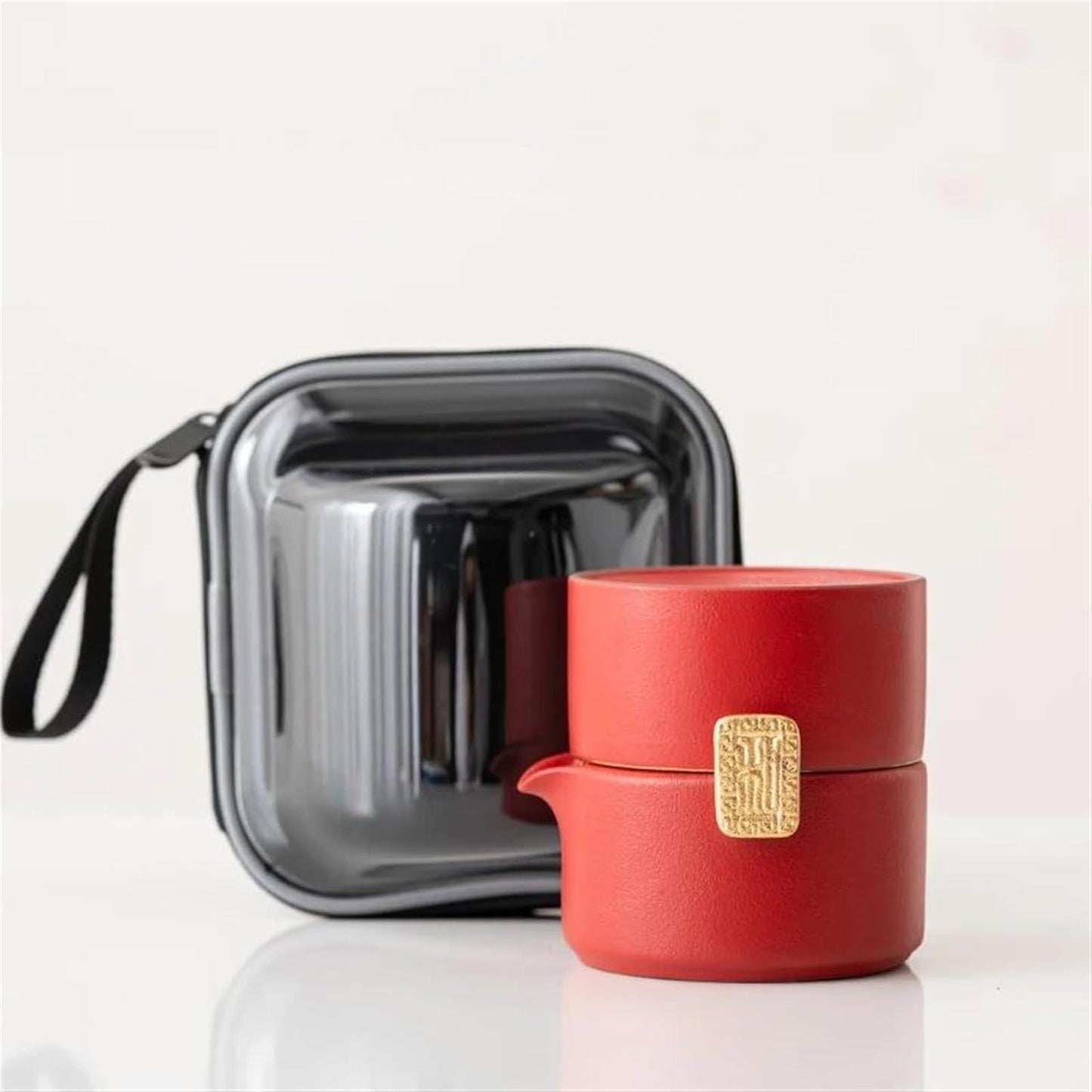FUTWIZ Afternoon Tea Set Japanese Ceramic Teapot with 1 Cup Portable Travel Tea Sets Tea Set for Adults (Color : Red)