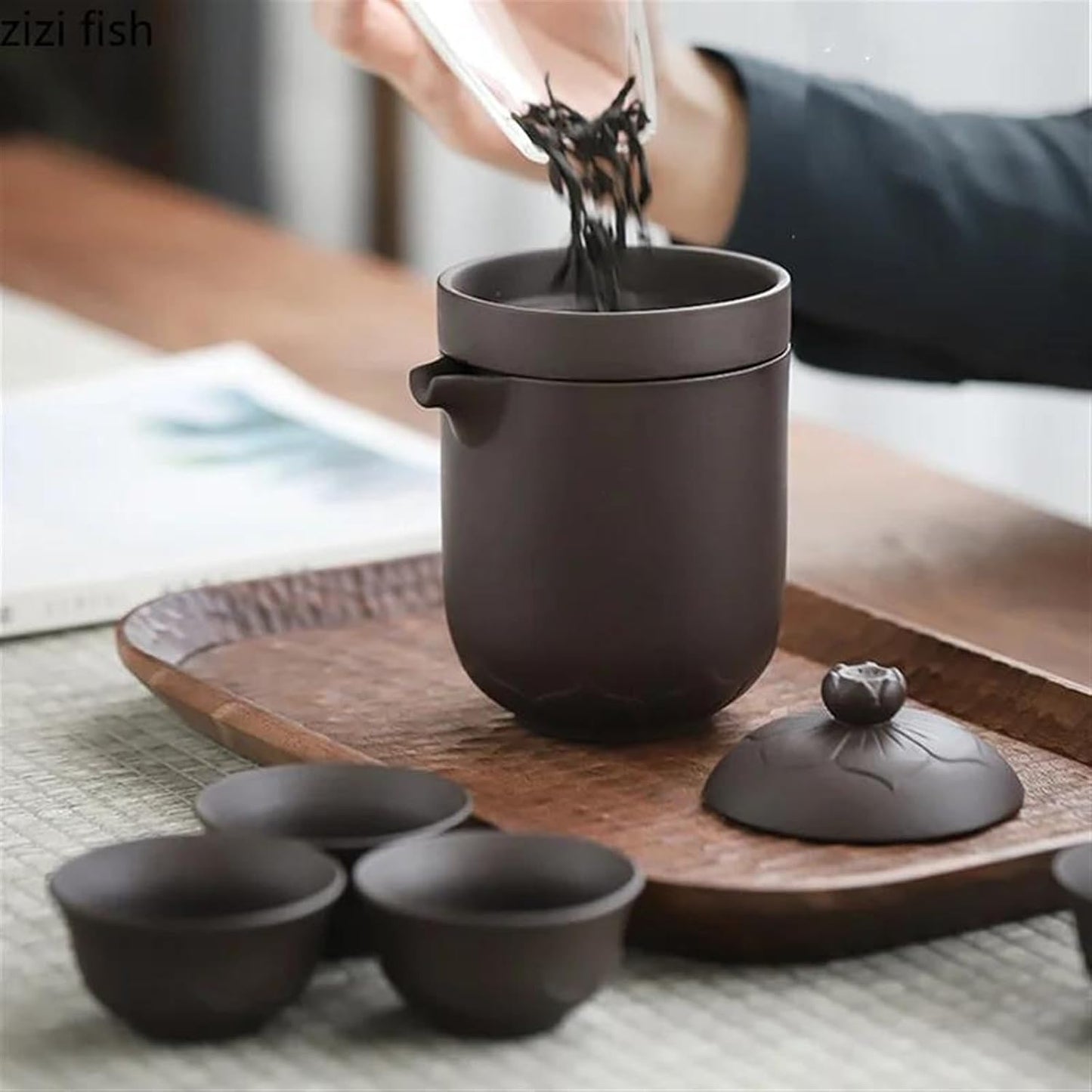 Afternoon Tea Set Travel Tea Set Ceramics Teaware Sets One Pot Four Cups Tea Utensils Outdoor Teapot Teacup Kung Fu Tea Set Tea Making Utensils Tea Set for Adults