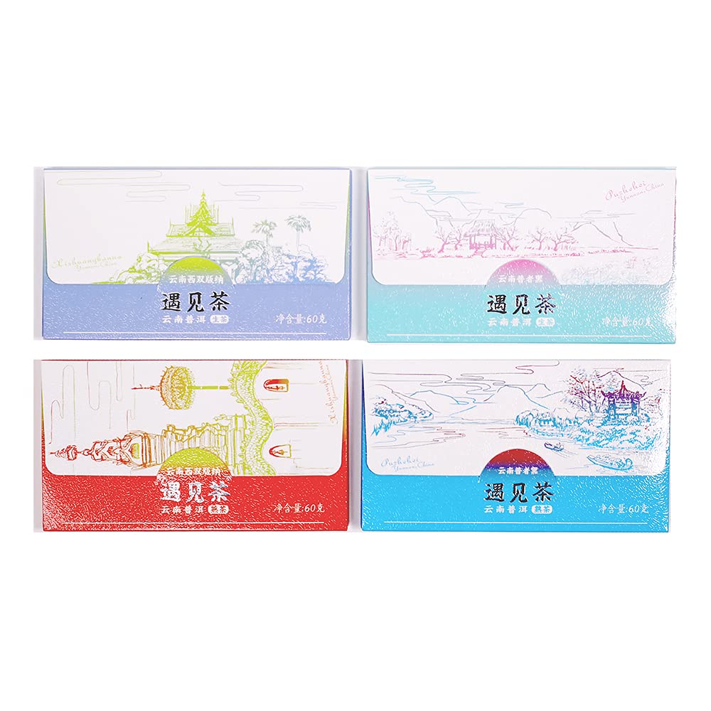 TeaMentor Classic Recipe “MeetTea” Series Puer tea Tea Pu'er Tea, Aged Fermented Puerh Tea Brick, include Raw Tea and Ripe tea for Daily Drink and Gift (Pack 4)-240g/8.47oz