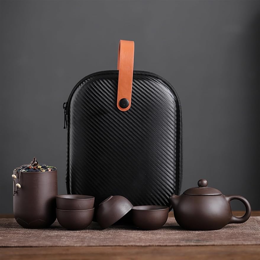 Chinese/Japanese Tea Set Purple Sand Tea Cups Ceramic Portable Teapot Set Outdoor Travel Gaiwan Tea Cups of Tea Ceremony Teacup Fine Gift Kung Fu Tea Set Portable Teapot Set Tea Gift set (Size : B)