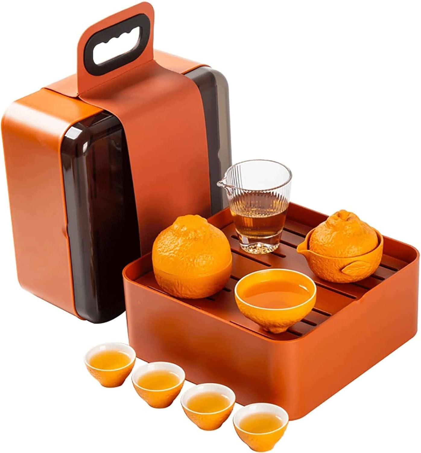 HSHTTKL Upgraded Handmade Tea Set Travel Kung Fu Tea Cup Orange Styling Organized Portable Teapot Set Porcelain Ceramic Tea Set Gift Tea Cup