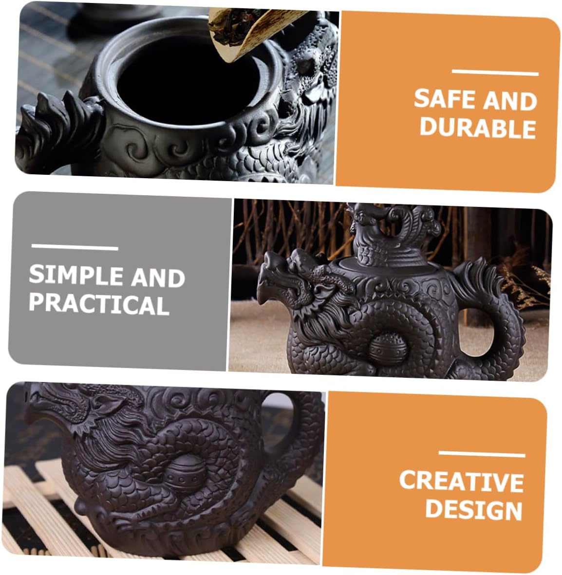 Mikinona Dragon Phoenix Purple Clay Teapot Dragon Teapot Brass Teapot Tea Pot Tea Kettle Ceramic Zisha Teapot Tea Maker Kettle Porcelain Kettle Cast Iron Teapot Embossed Travel China
