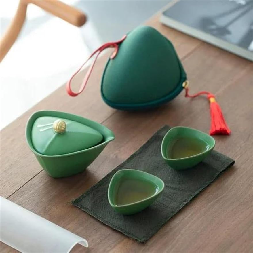 FUTWIZ Afternoon Tea Set Ceramic Teapots with 2 Cups Creative Zongzi Portable Travel Tea Set Tea Set for Adults