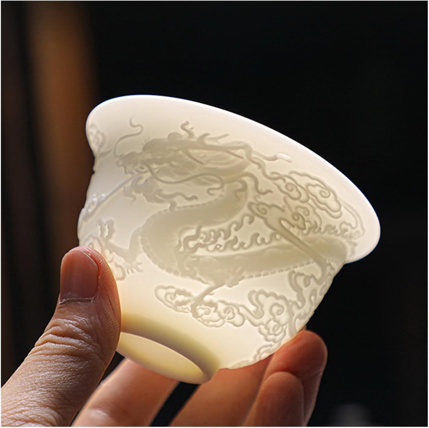 Chinese/Japanese Tea Set Ceramics Gaiwan 150ml relief dragon and phoenix pattern kung fu tea maker drinkware tea set tea bowls set Portable Teapot Set Tea Gift set (Size : Embossed Dragon)