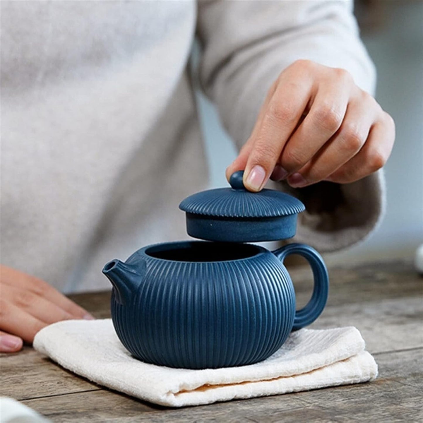FLaig Teapot with Infuser Zisha Teapot Original Ore Azure Mud Large Rib Pattern Xishi Teapot Teapots