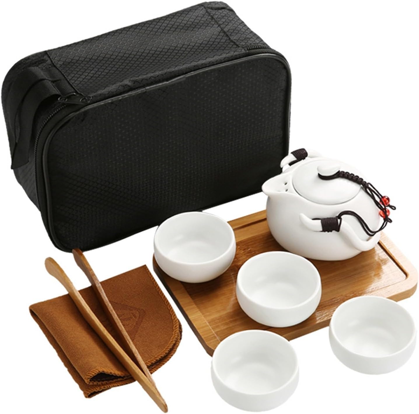 Chinese/Japanese Tea Set Chinese Tea Travel Tea Set Kung Fu Tea Set Ceramic Portable Teapot Porcelain Teaset Gaiwan Tea Cups of Tea Ceremony Tea Tool Portable Teapot Set Tea Gift set (Size : Black 5P