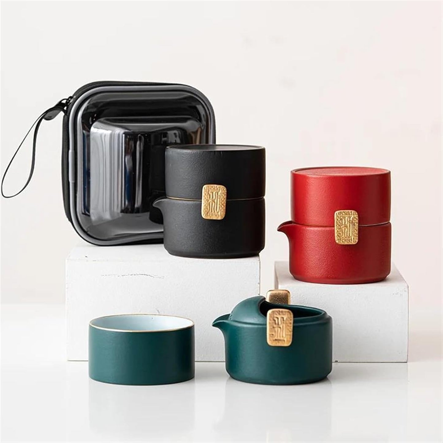 FUTWIZ Afternoon Tea Set Japanese Ceramic Teapot with 1 Cup Portable Travel Tea Sets Tea Set for Adults (Color : Red)