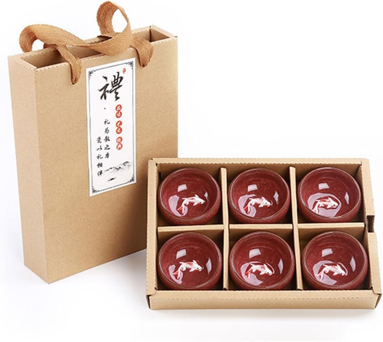 HMLTD Chinese/Japanese Tea Set Gift Package 6pcs 3D Golden Fish China tea cup set,Kung Fu Tea Set Crackle Glaze Travel Tea Bowl Chinese Teacup Sets Portable Teapot Set Tea Gift set (Size : C)