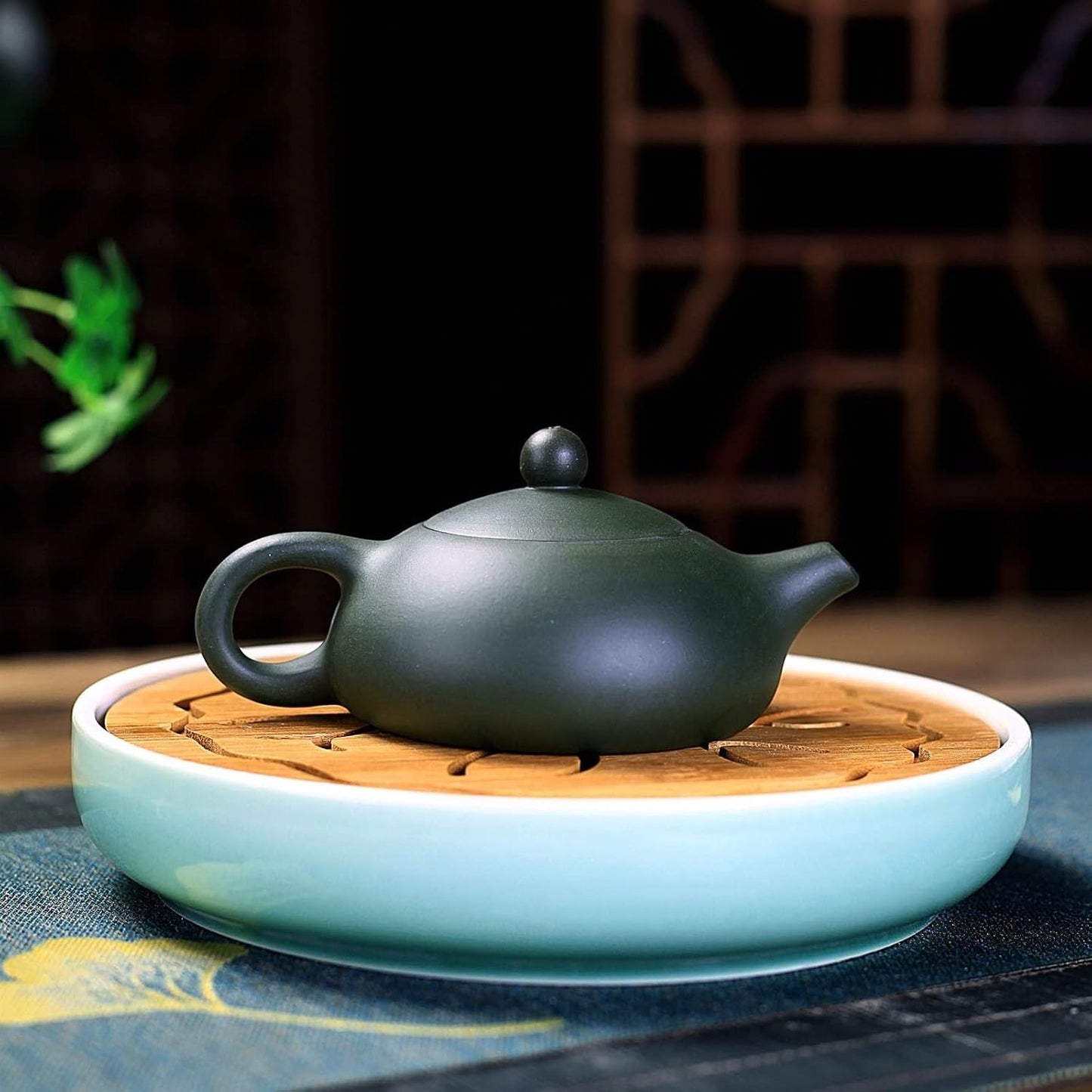 MIKMAX Teapot Zisha Pot Handmade Teapot Raw Ore Green Mud Flat Xishi Kung Fu Tea Set