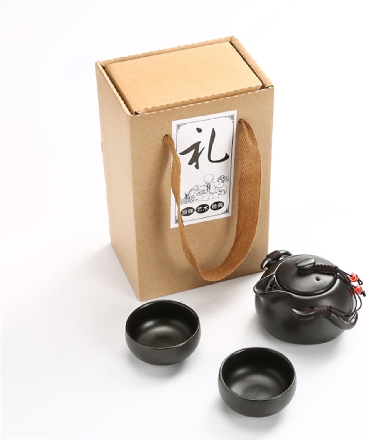 Chinese/Japanese Tea Set Chinese Tea Travel Tea Set Kung Fu Tea Set Ceramic Portable Teapot Porcelain Teaset Gaiwan Tea Cups of Tea Ceremony Tea Tool Portable Teapot Set Tea Gift set (Size : Black 5P