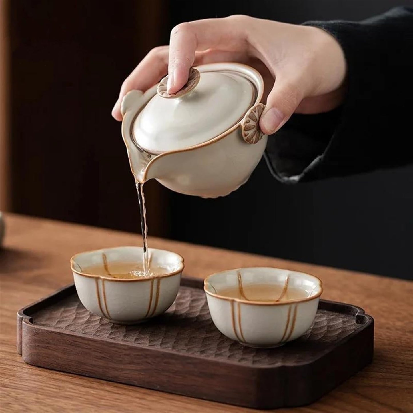 FUTWIZ Afternoon Tea Set Crean Yellow Ru Kiln Tea Set Kit Aesthetic Teapot and Cup Set Set of Cups 1 Pot 2 Cups Household Tea Maker Portable Bag Teaware Tea Set for Adults (Color : A)