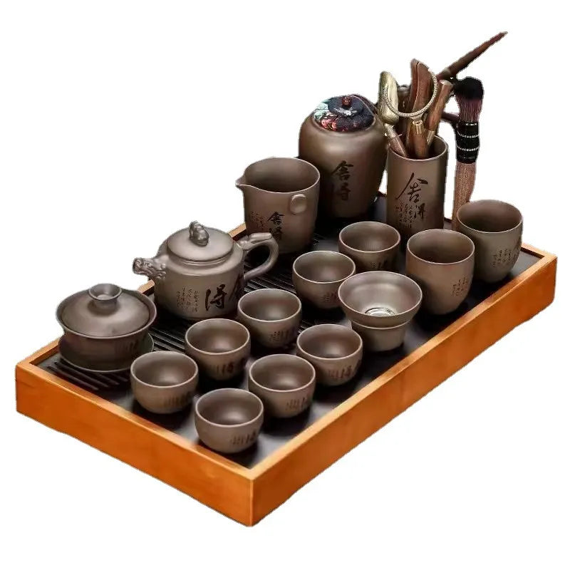 Handmade Purple Sand Tea Set suit Household Kung Fu Tea Set Teapot Cover Bowl Gift Tea Cup Complete Gift Box