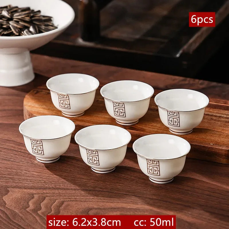 6Pcs Chinese White Porcelain Tea Cup Creative Handmade Ceramic Small Tea Bowl Household Wine Glass Teacup Tea Set Accessories