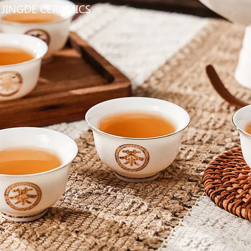 6Pcs Chinese White Porcelain Tea Cup Creative Handmade Ceramic Small Tea Bowl Household Wine Glass Teacup Tea Set Accessories