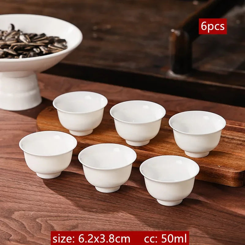 6Pcs Chinese White Porcelain Tea Cup Creative Handmade Ceramic Small Tea Bowl Household Wine Glass Teacup Tea Set Accessories