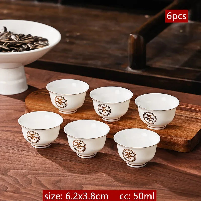 6Pcs Chinese White Porcelain Tea Cup Creative Handmade Ceramic Small Tea Bowl Household Wine Glass Teacup Tea Set Accessories