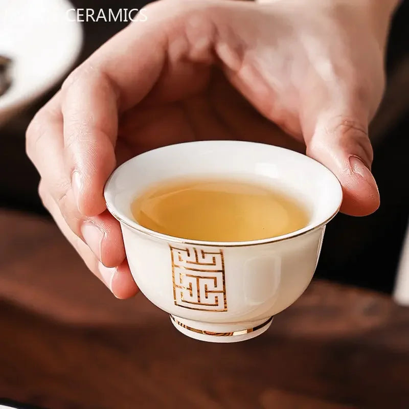 6Pcs Chinese White Porcelain Tea Cup Creative Handmade Ceramic Small Tea Bowl Household Wine Glass Teacup Tea Set Accessories