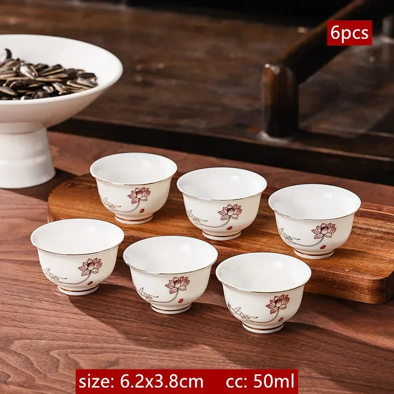 6Pcs Chinese White Porcelain Tea Cup Creative Handmade Ceramic Small Tea Bowl Household Wine Glass Teacup Tea Set Accessories