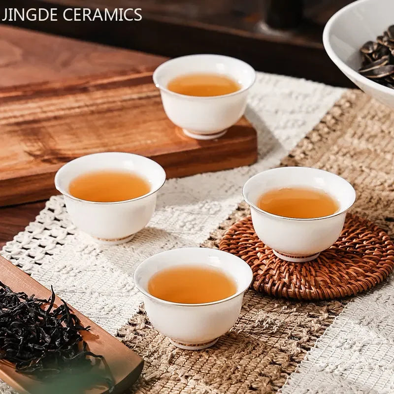 6Pcs Chinese White Porcelain Tea Cup Creative Handmade Ceramic Small Tea Bowl Household Wine Glass Teacup Tea Set Accessories
