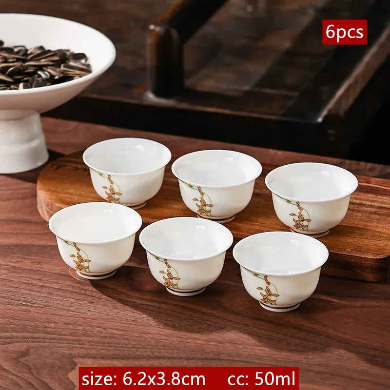 6Pcs Chinese White Porcelain Tea Cup Creative Handmade Ceramic Small Tea Bowl Household Wine Glass Teacup Tea Set Accessories