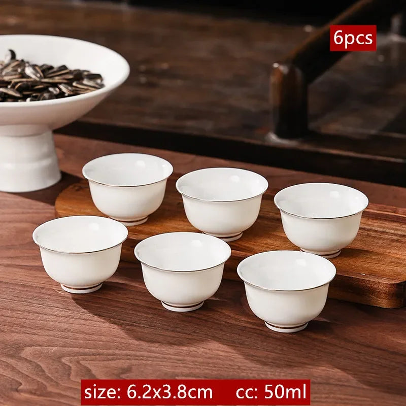 6Pcs Chinese White Porcelain Tea Cup Creative Handmade Ceramic Small Tea Bowl Household Wine Glass Teacup Tea Set Accessories