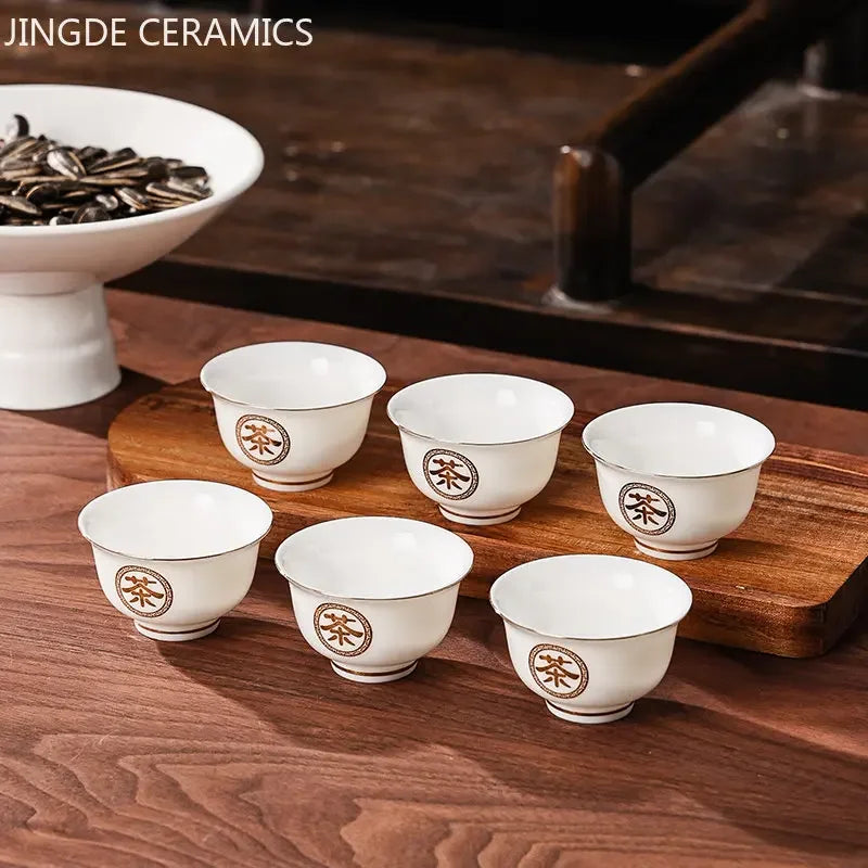 6Pcs Chinese White Porcelain Tea Cup Creative Handmade Ceramic Small Tea Bowl Household Wine Glass Teacup Tea Set Accessories