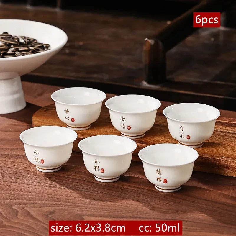 6Pcs Chinese White Porcelain Tea Cup Creative Handmade Ceramic Small Tea Bowl Household Wine Glass Teacup Tea Set Accessories